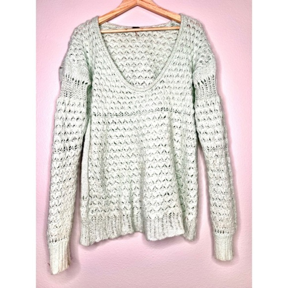 Free People Crashing Waves Sweater, Mint Green,‎ Size M